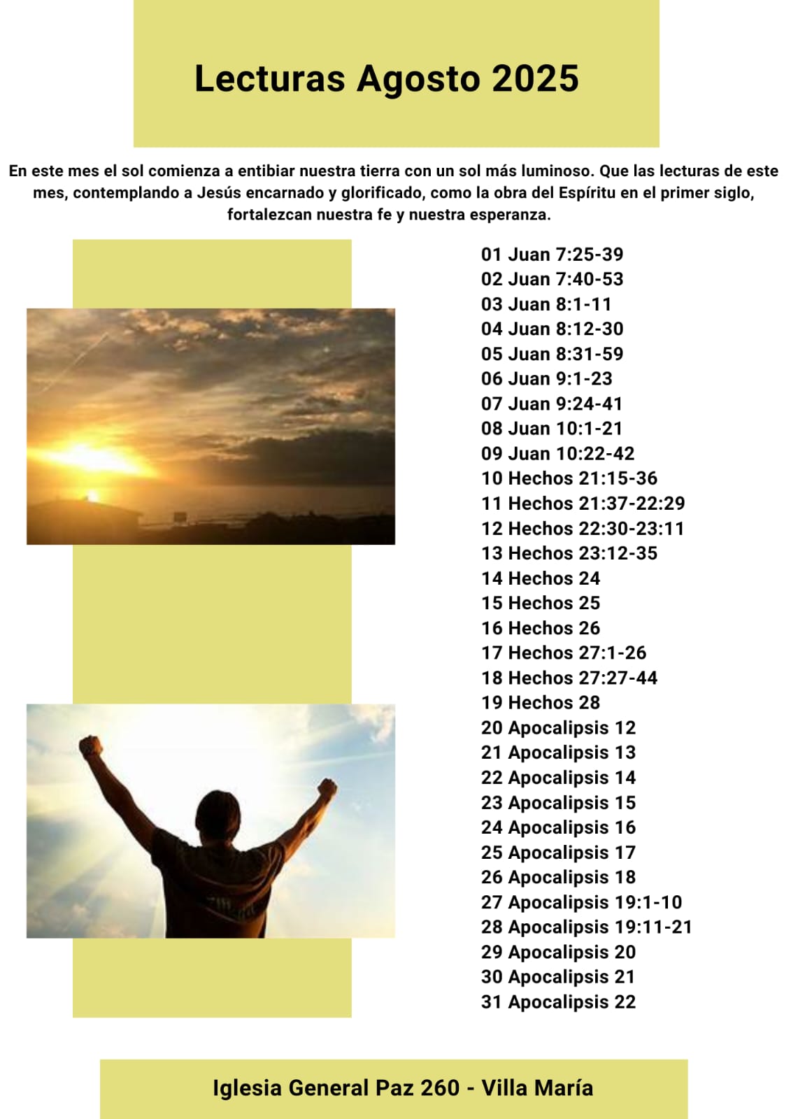 Lecturas bíblicas agosto 2025